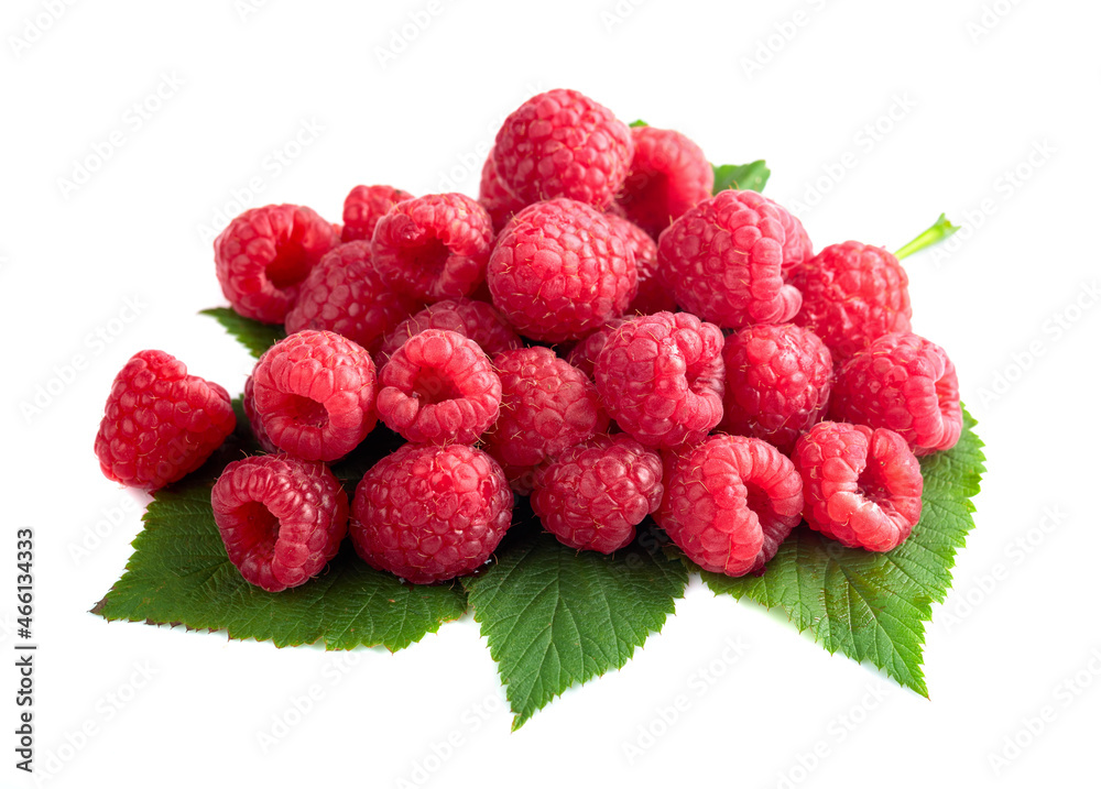 Raspberries are isolated on a white background.