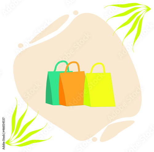 Autumn sale banner, colorful shopping bags on a fashionable liquid background. Can be used for your advertising.
