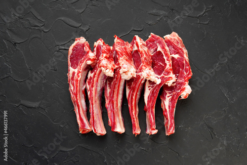 Raw fresh lamb ribs top view.