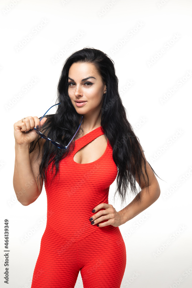 Strong sportswoman with sunglasses Strong sportswoman with sunglasses