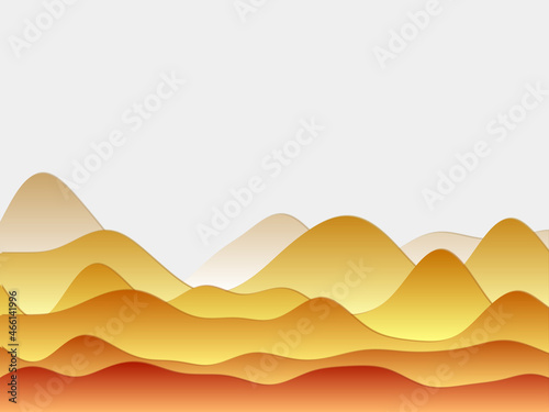 Abstract mountains background. Curved layers in orange colors. Papercut style hills. Neat vector illustration.