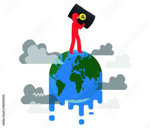 Carbon emissions that raise the earth's temperature. melting earth, creative global warming concept. editable vector
