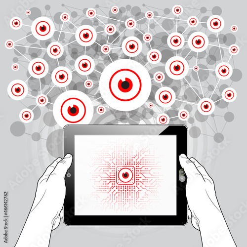 A spyware infected Tablet PC having all network connections monitored and scrutinised. The user is unaware that their privacy has been completely undermined and compromised.