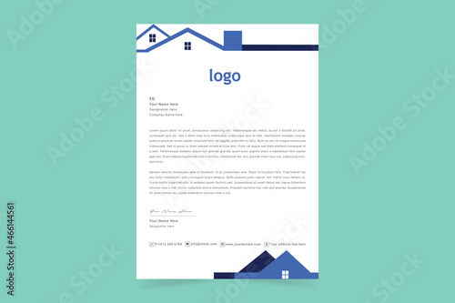 Real estate letterhead template. Creative Clean business style print ready letterhead design for your corporate building and real estate project. The Letterhead Element Of Stationery Design. 