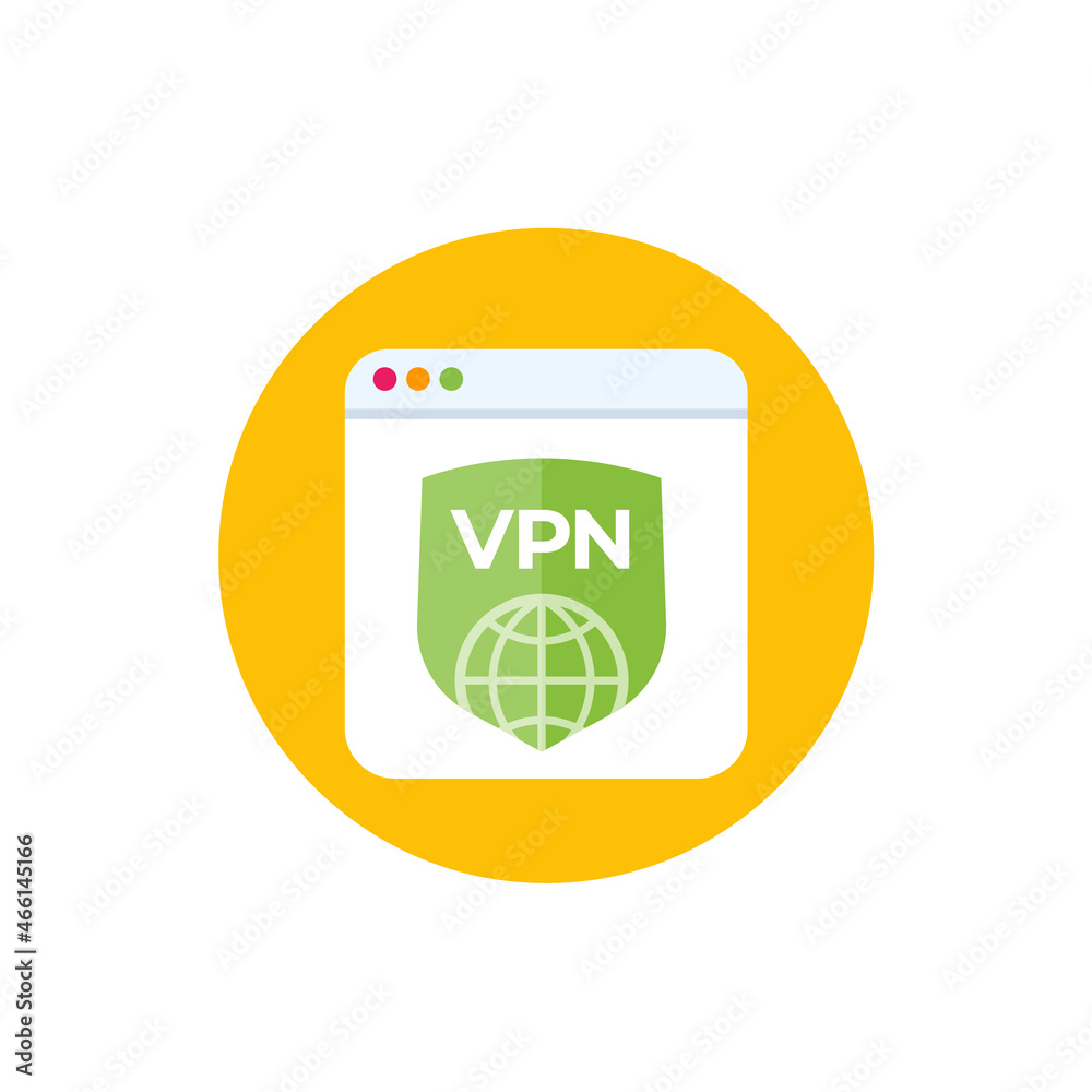 VPN service icon with shield, flat design VPN service icon with shield, flat design