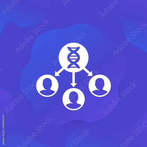 genetics icon with dna strand and people, vector