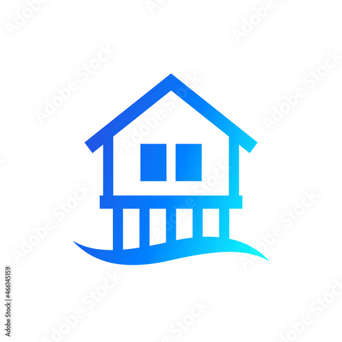 Stilt house in the water icon