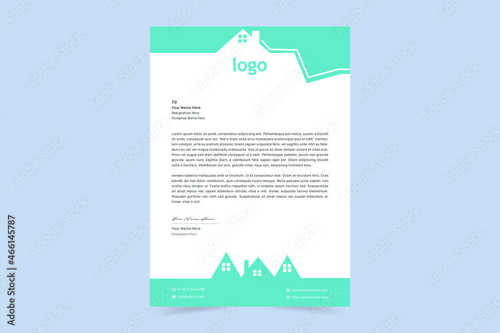 Real estate letterhead design. Professional business letterhead design. Corporate Letterhead Templates For Your architecture and real estate company. Vector Illustration