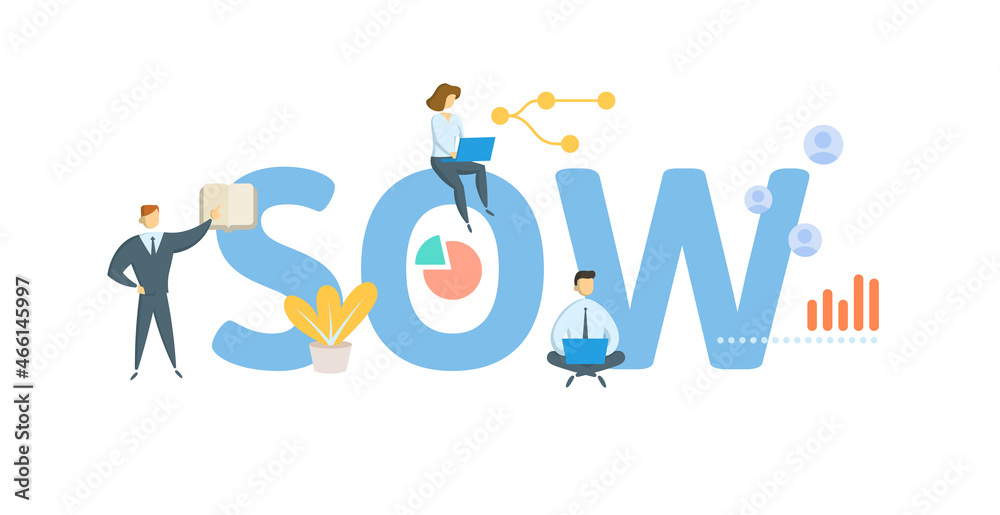 SOW, Statement of Work. Concept with keyword, people and icons. Flat vector illustration. Isolated on white. SOW, Statement of Work. Concept with keyword, people and icons. Flat vector illustration. Isolated on white.