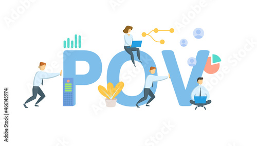 POV, Proof-Of-Value. Concept with keyword, people and icons. Flat vector illustration. Isolated on white.