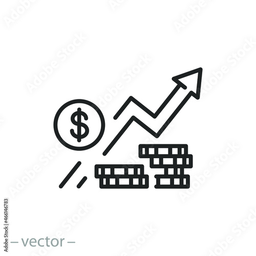 economic development icon, financial growth, research business data, recovery or increase income, chart investment, budget audit, thin line symbol - editable stroke vector illustration