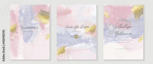 Elegant abstract watercolor wedding invitations vector set. Luxury gold and hand painted watercolor background decoration for save the date, greeting card, poster and cover design template.  
