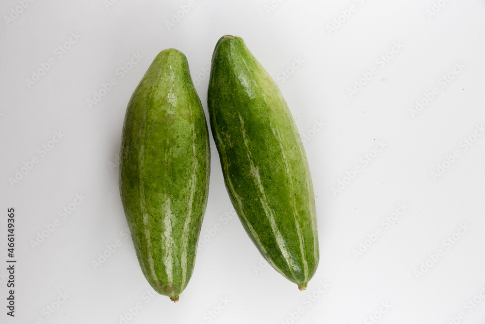 Whole pointed gourds or potol or parwal green vegetable isolated on white background. top view. close up Whole pointed gourds or potol or parwal green vegetable isolated on white background. top view. close up