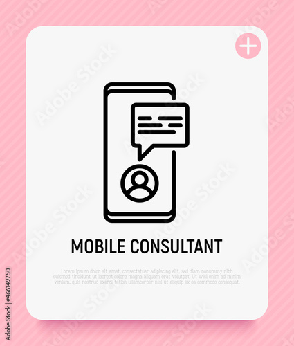 Online consultant thin line icon: chat with doctor on screen of smartphone. Telemedicine. Modern vector illustration.