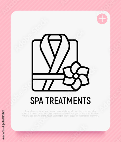 Folded bathrobe thin line icon. Modern vector illustration of SPA treatments.