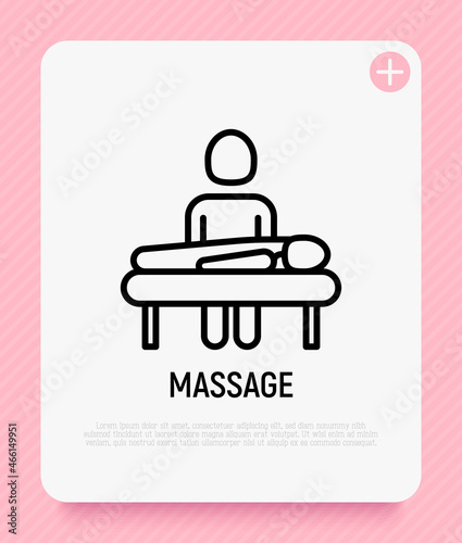 Massage thin line icon. Rehabilitation, relaxation, physiotherapy, osteopathy. Modern vector illustration.