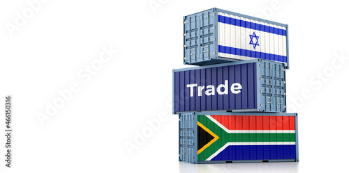 Shipping containers with South Africa and Israel national flag. 3D Rendering 