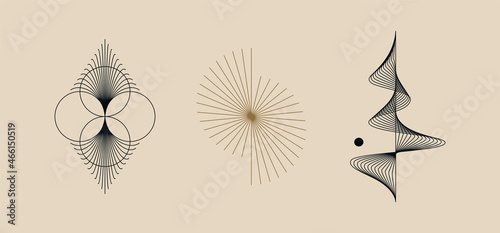 Vector minimal geometric illustrations set - trendy abstract aesthetic linear compositions, prints, frames and graphic design elements