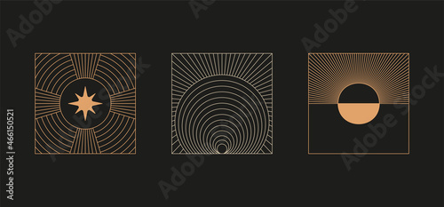 Vector minimal geometric illustrations set - trendy abstract aesthetic linear compositions, prints, frames and graphic design elements