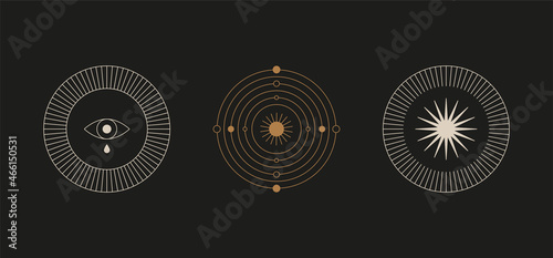 Vector minimal geometric illustrations set - trendy abstract aesthetic linear compositions, prints, frames and graphic design elements