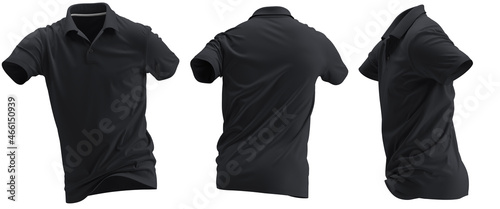 [ BLACK]3D Render Running, polo shirt, Short Sleeve, Rib Cuff, and collar, 2 Button, Pique fabric. Texture