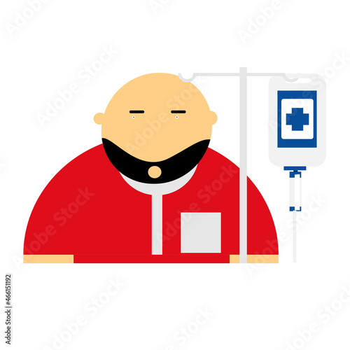 Cartoon character of a patient with intravenous drip.