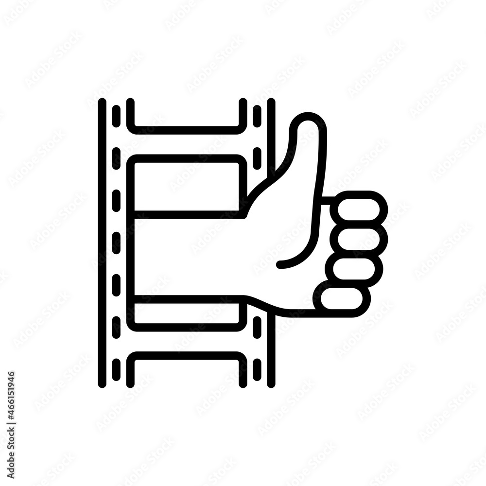 Video review thin line icon: thumbs up from film. Modern vector illustration of online marketing. Video review thin line icon: thumbs up from film. Modern vector illustration of online marketing.