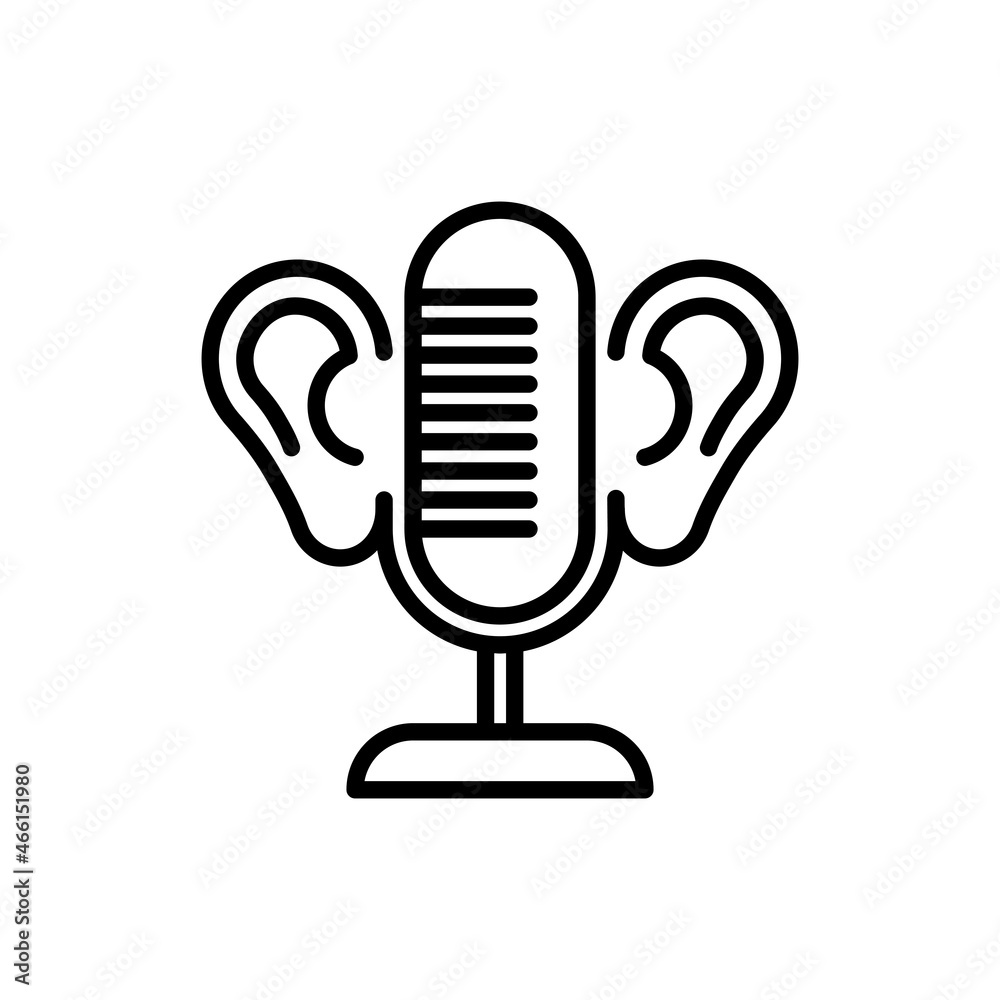 ASMR thin line icon: microphone and ears. Relaxation video with calming sounds. Modern vector illustration. ASMR thin line icon: microphone and ears. Relaxation video with calming sounds. Modern vector illustration.