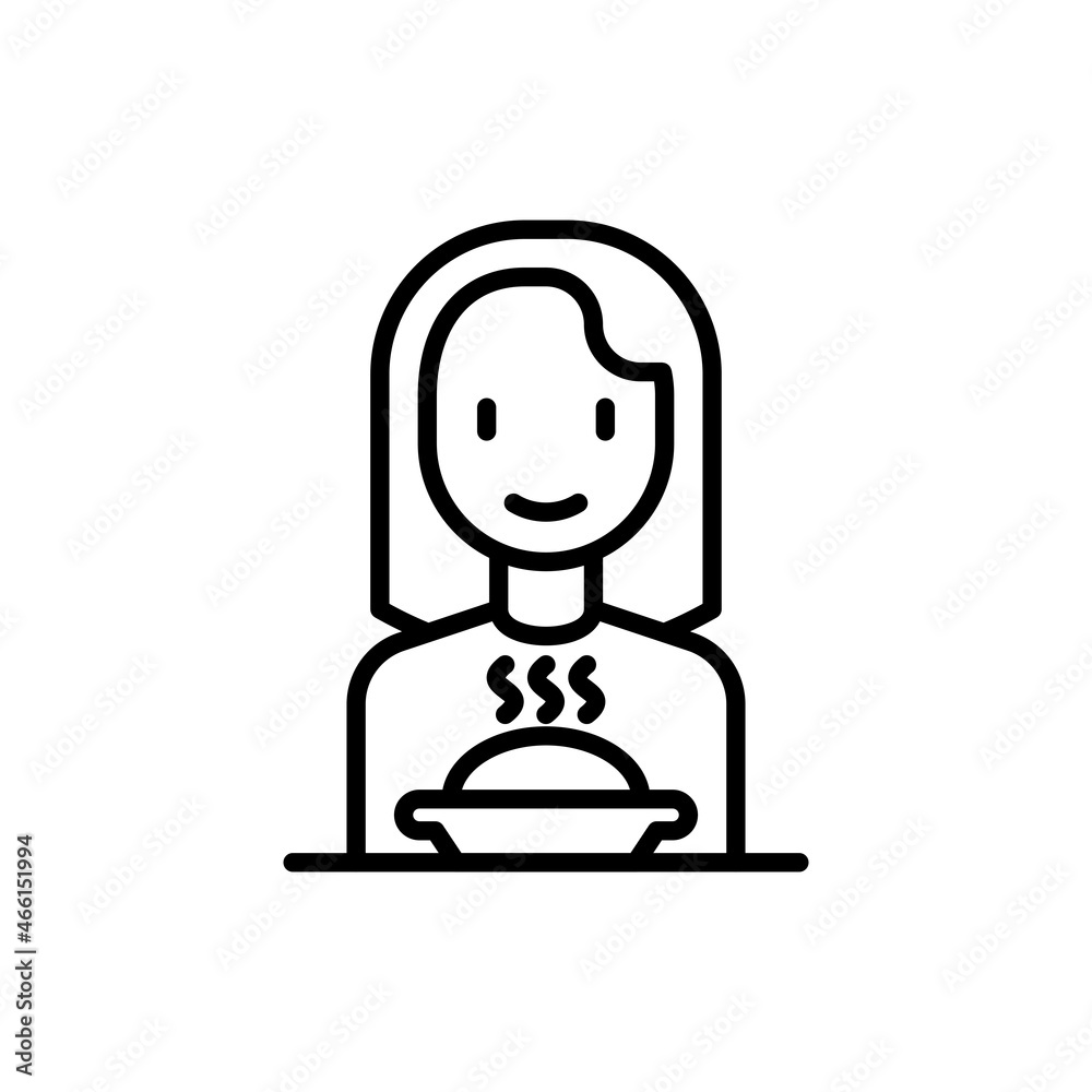 Mukbang thin line icon: girl with food. Modern vector illustration. Mukbang thin line icon: girl with food. Modern vector illustration.