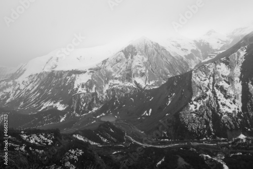 mountain in black and white