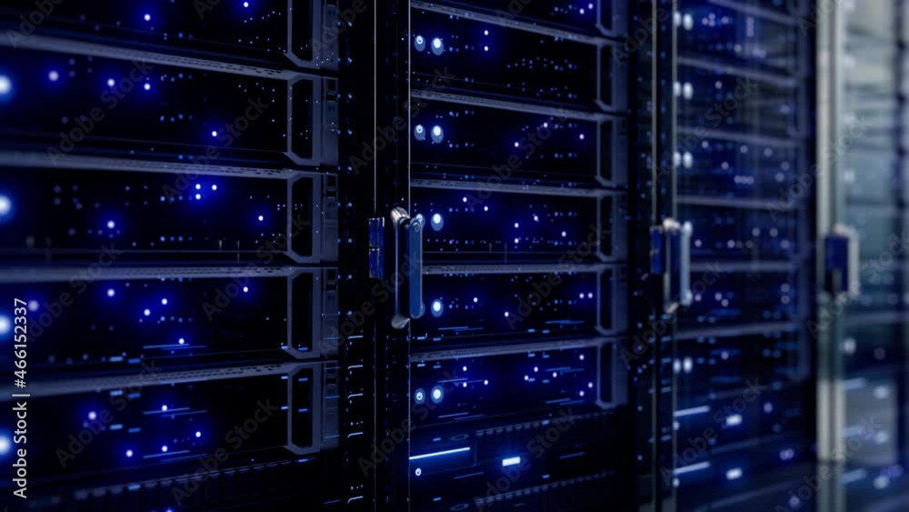 Modern interior server room data center. Connection and cyber network ...