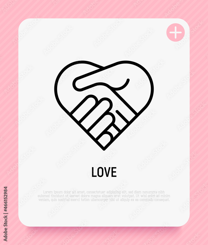 Handshake in heart thin line icon. Symbol of charity, togetherness, agreement and collaboration. Modern vector illustration. Handshake in heart thin line icon. Symbol of charity, togetherness, agreement and collaboration. Modern vector illustration.