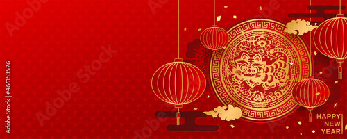 Tiger in Paper cutting of Chinese Lunar New Year. Chinese translation: 
