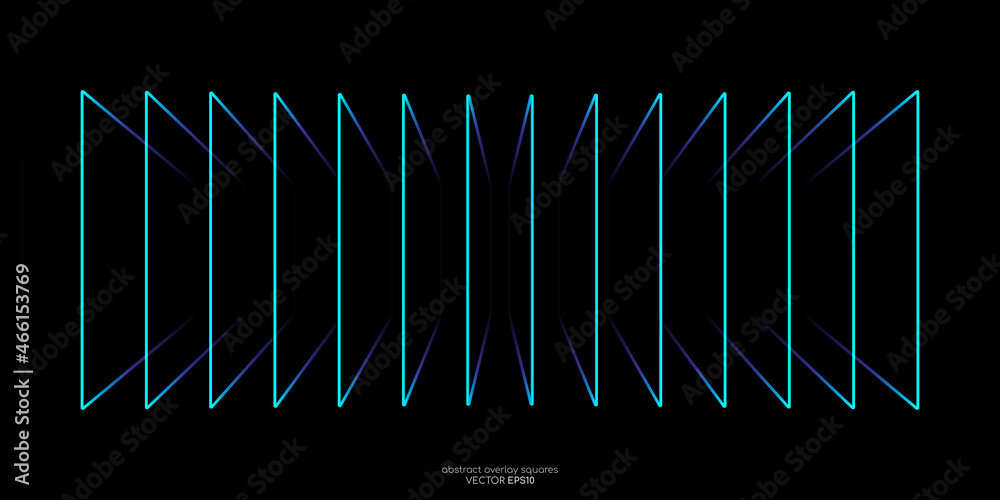 Abstract perspective rectangles line frame overlay pattern by green blue colors on black background. Vector illustration in concept technology, modern.