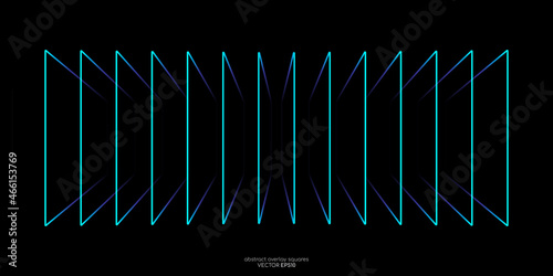 Abstract perspective rectangles line frame overlay pattern by green blue colors on black background. Vector illustration in concept technology, modern.