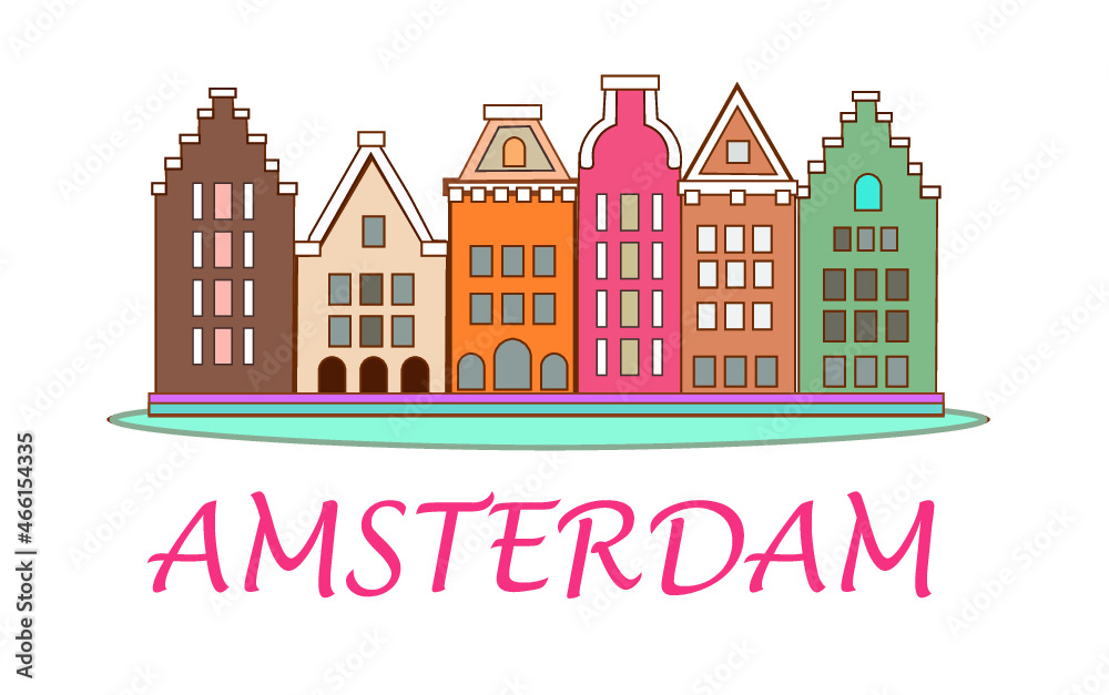 Amsterdam skyline view. Lovely buildings vector illustration