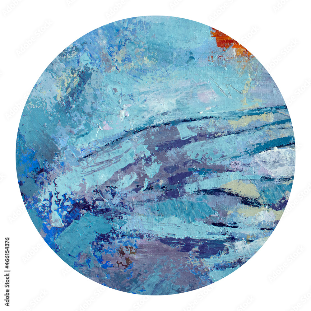 Blue oil painting on canvas. Circle abstract acrylic orange paint. Gold thick paste. Golden foil texture. Fine art close up for psychology concept, classical music theme. Artistic color backdrop. Blue oil painting on canvas. Circle abstract acrylic orange paint. Gold thick paste. Golden foil texture. Fine art close up for psychology concept, classical music theme. Artistic color backdrop.