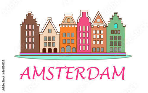 Amsterdam skyline view. Lovely buildings vector illustration