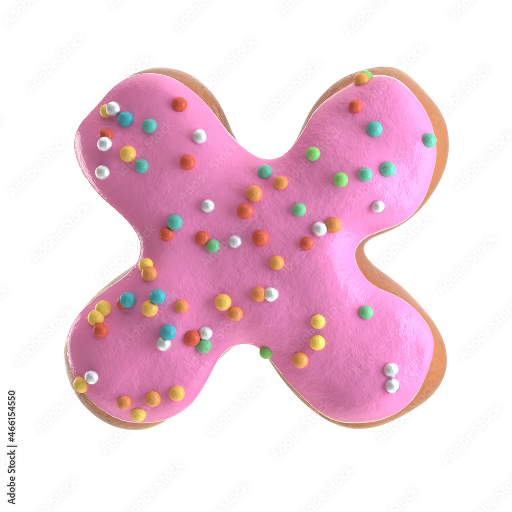 Creative art alphabet of donuts,3d rendering. Cartoon bakery sweet tasty font. Pink letters and numbers,Birthday party celebration.