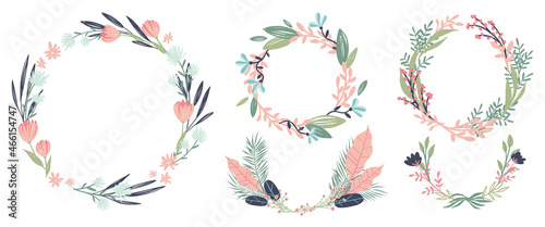 Pastel Toned Flower & Leaves Wreaths