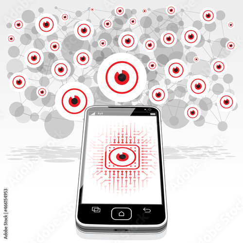A spyware infected Smart Phone having all network connections monitored and scrutinised. The user is unaware that their privacy has been completely undermined and compromised.