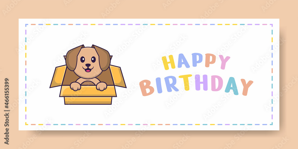 Happy Birthday banner with Cute dog cartoon character. Vector Illustration Happy Birthday banner with Cute dog cartoon character. Vector Illustration