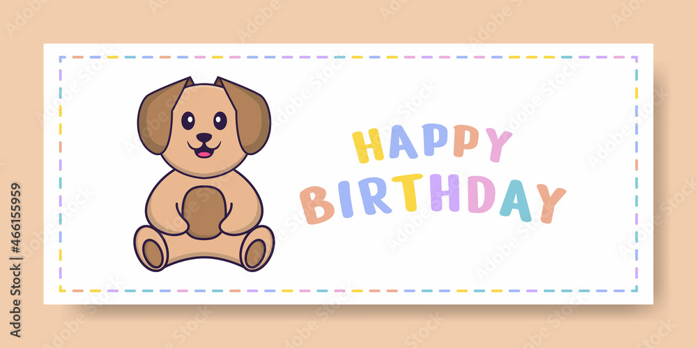 Happy Birthday banner with Cute dog cartoon character. Vector Illustration Happy Birthday banner with Cute dog cartoon character. Vector Illustration