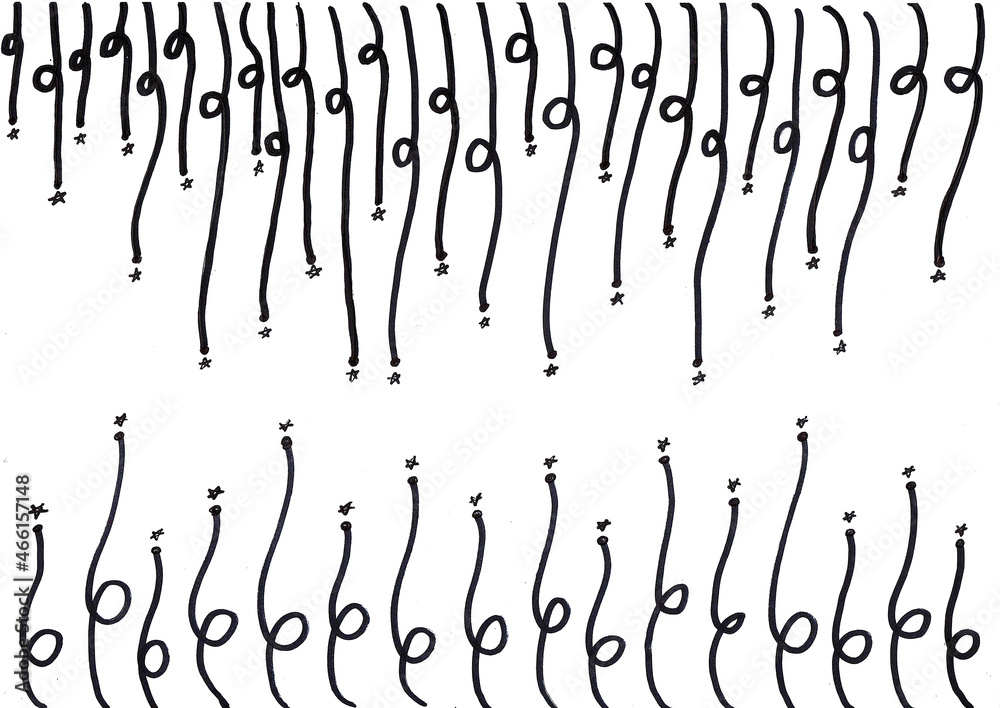 Hand drawing of black lines and little stars with black ink, Hand drawing of black lines and little stars with black ink,