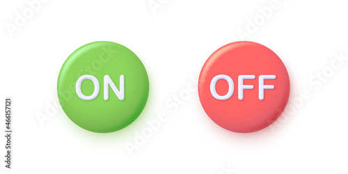 On and off interface round push buttons set, 3d web interface circle click elements