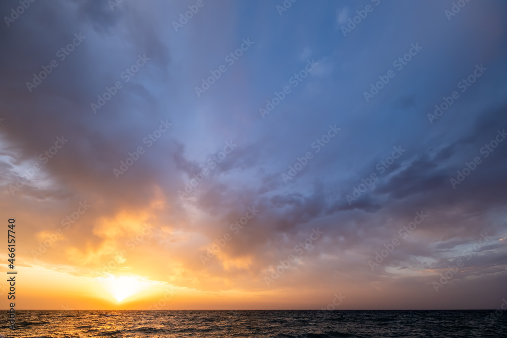 Seascape in early morning, sunrise over sea. Nature landscape.