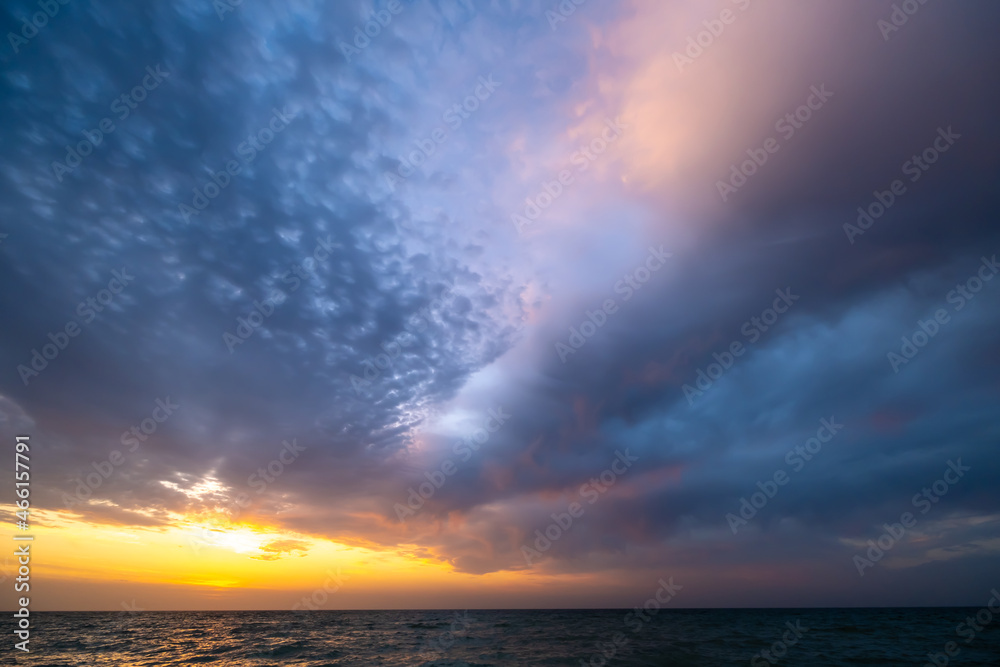 Seascape in early morning, sunrise over sea. Nature landscape.