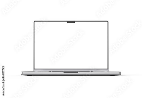 Laptop blank screen display mockup 3d rendering front view on the white background

