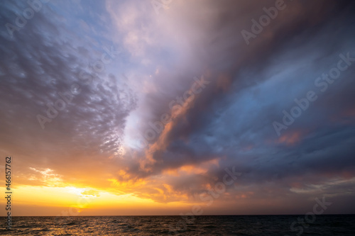 Seascape in early morning, sunrise over sea. Nature landscape.