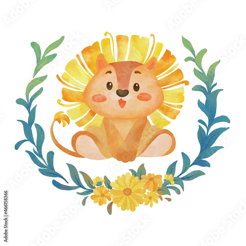 Cute little lion watercolor illustration